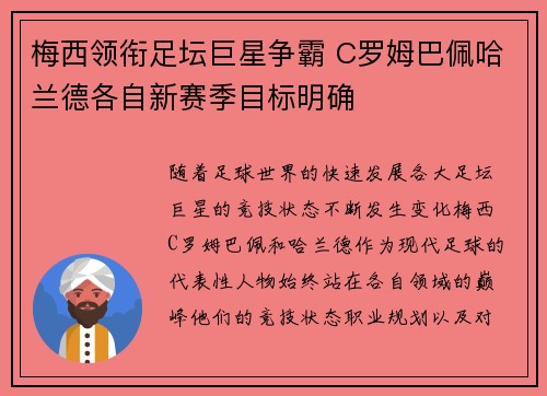 梅西领衔足坛巨星争霸 C罗姆巴佩哈兰德各自新赛季目标明确
